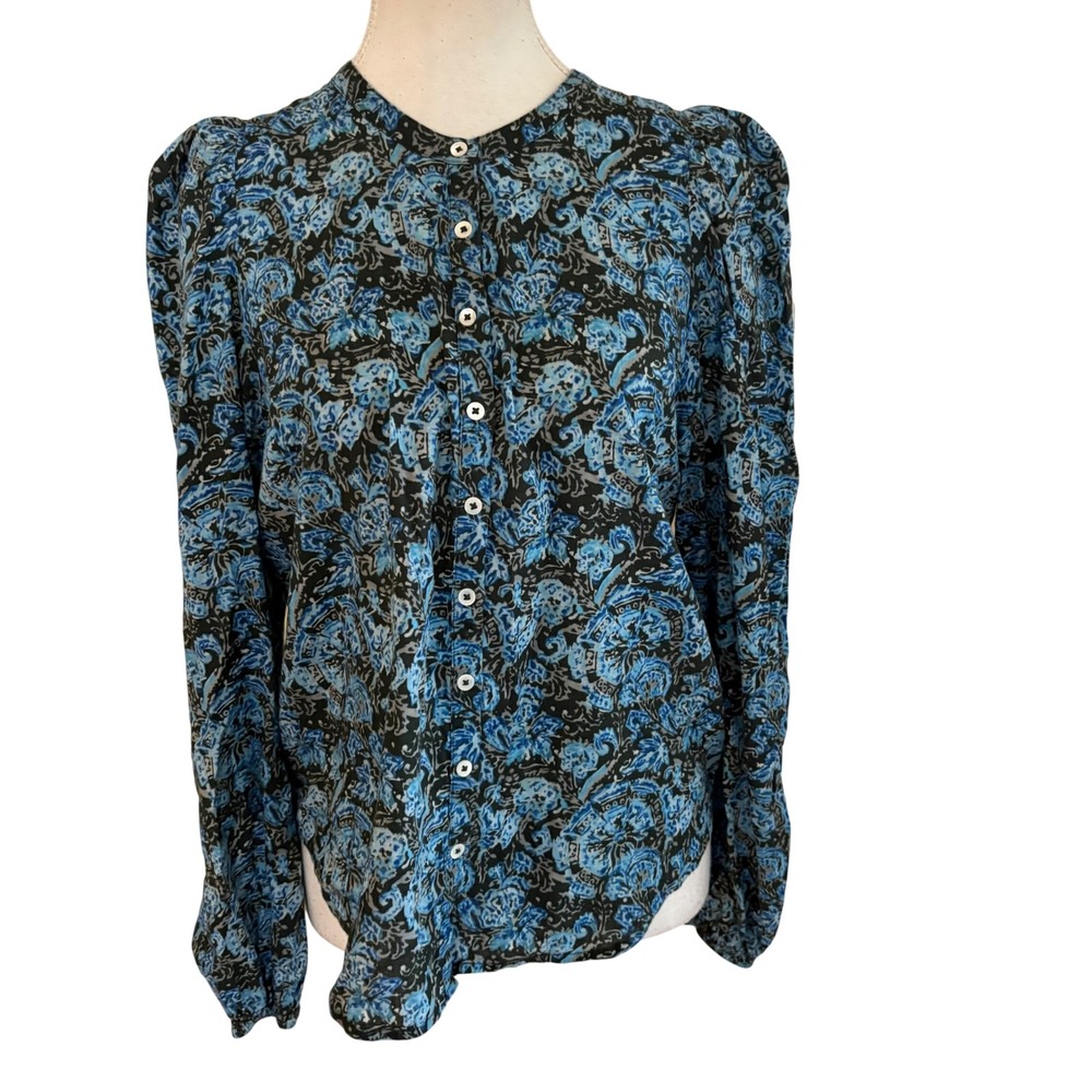 CURRENT ELLIOTT Blue Print Cotton Long Sleeve Blouse Size Medium
